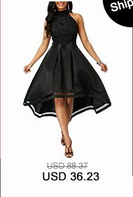 Black Lace Panel Sleeveless High Low Dress