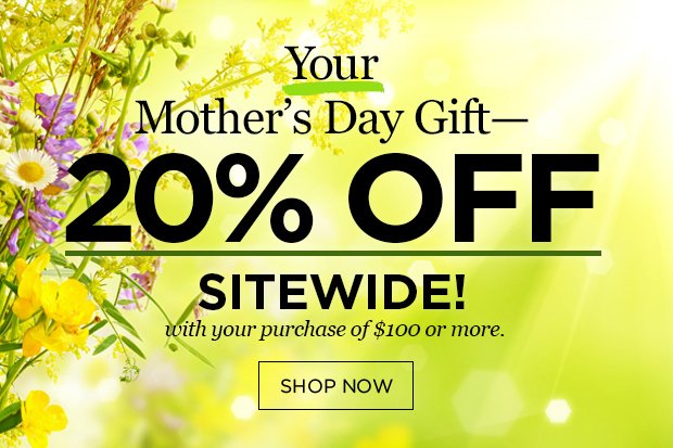 20% OFF when you purchase $100 or more