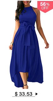 Royal Blue Cardigan and Belted Asymmetric Hem Dress