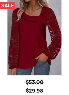 Wine Red Lace Plus Size Long Sleeve Blouse