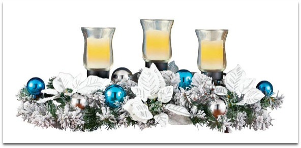 Poinsettia Frosted Evergreen Candle Centerpiece