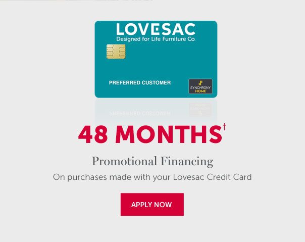 48 Months† | Promotional Financing On purchases made with your Lovesac Credit Card | APPLY NOW >>
