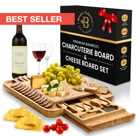 Charcuterie Board - Bamboo Cheese Board and Charcuterie Gift Set & Accessories