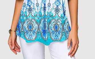 Split Neck Tribal Print Button Front Blouse