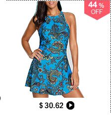 Padded Printed H Back Swimdress and Shorts