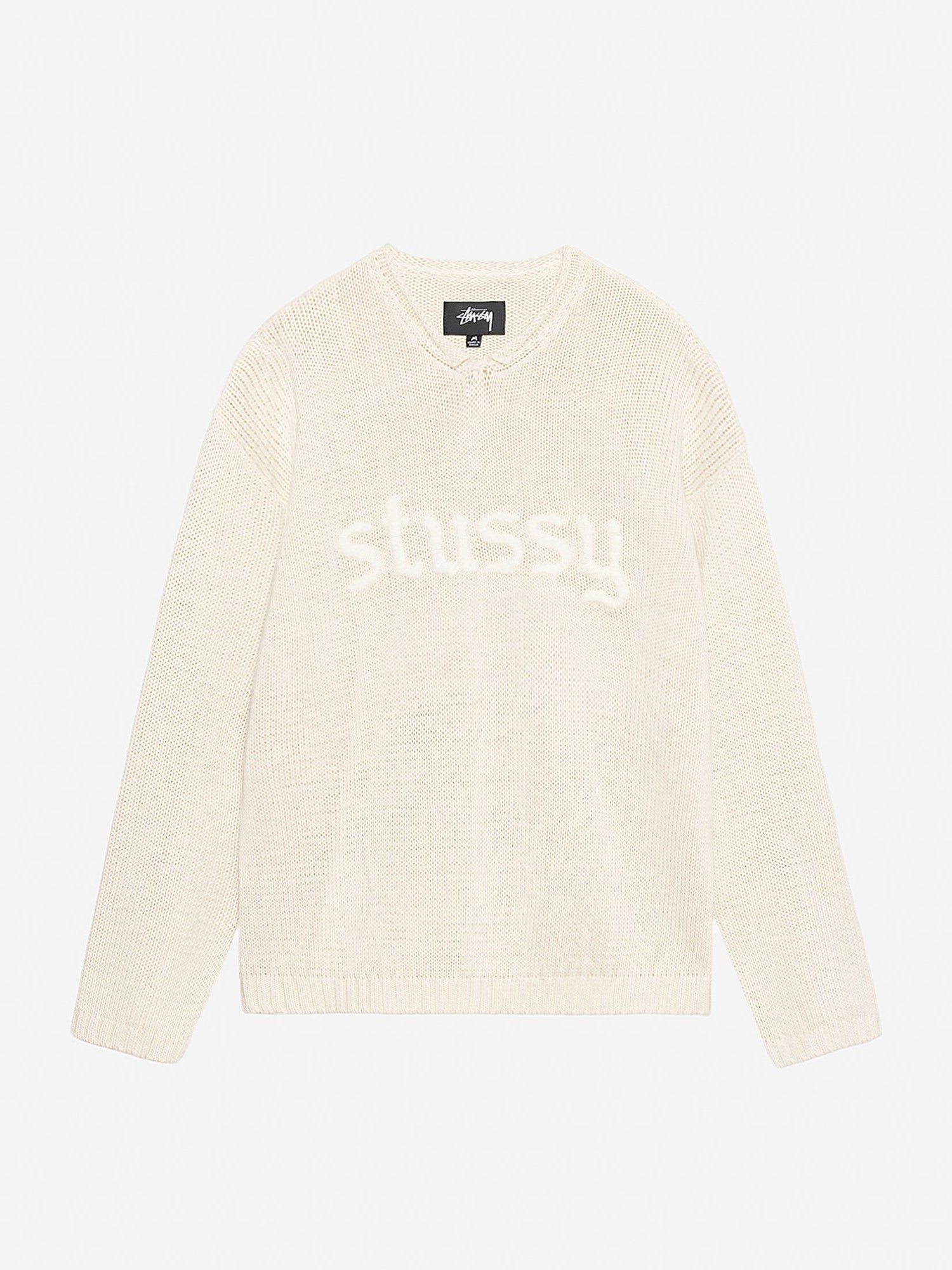 Image of Stussy Roll V-Neck Logo Sweater W - Natural