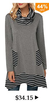 Stripe Print Cowl Neck Pocket Sweatshirt