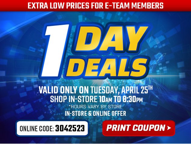 One Day Deals - Tuesday, April 25, 2023