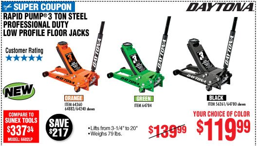 View 3 ton Steel Heavy Duty Low Profile Floor Jack with Rapid Pump® - Orange