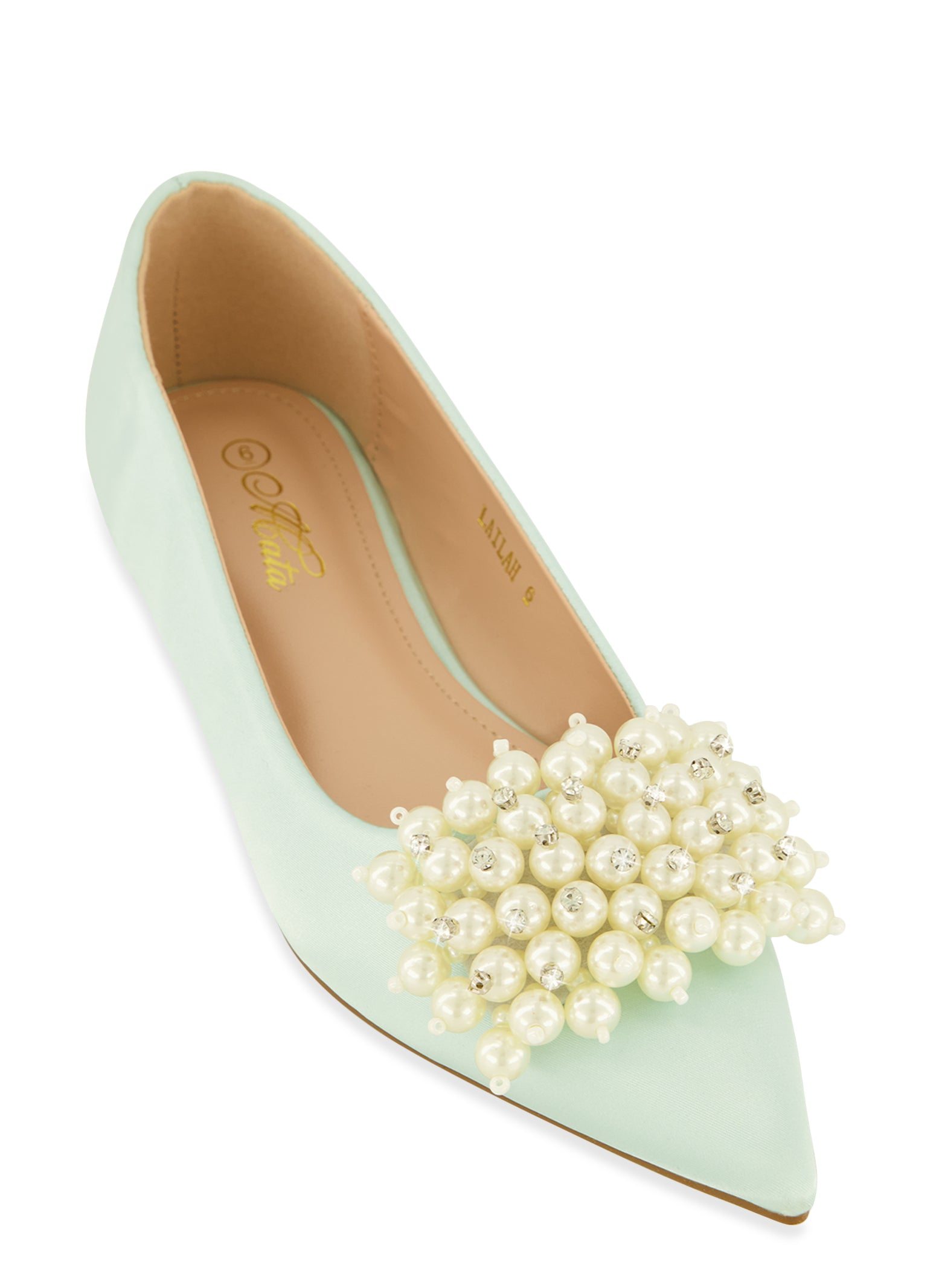 Faux Pearl Rhinestone Pointed Toe Flats