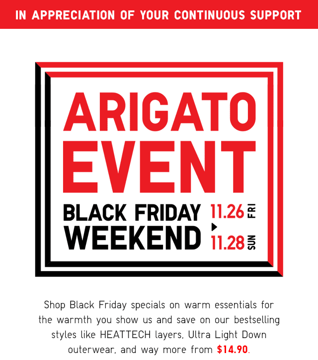 HERO - ARIGATO EVENT - BLACK FRIDAY WEEKEND