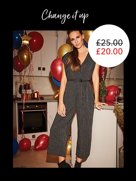 Womens Silver Glitter Stripe Jumpsuit