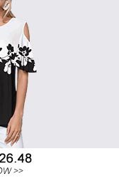 Cold Shoulder Color Block Flower Print T Shirt