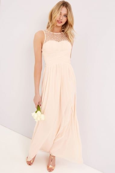 Grace Nude Embellished Neck Maxi Dress
