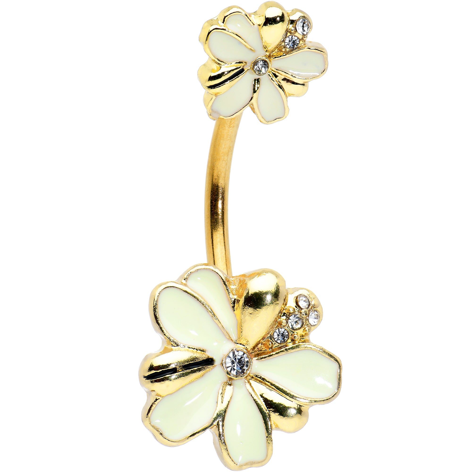 Image of Clear Gem Gold Tone White Texture Daisy Flower Double Mount Belly Ring