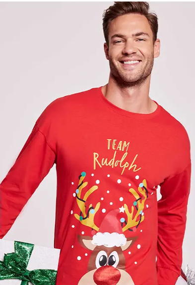 Mens Red Reindeer Christmas Family Pyjama Set