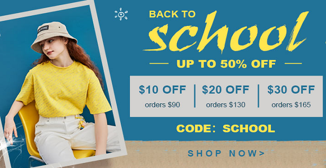 Back to School Up to 50% OFF | $10 off orders $90, $20 off orders $130, $30 off orders $165 CODE: SCHOOL