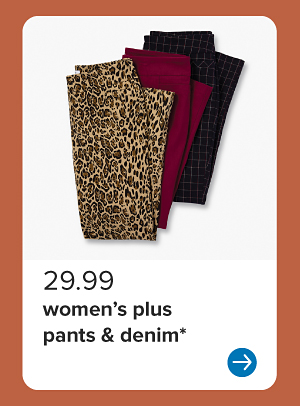 Black, burgundy and leopard print pants. 27.99 women's plus pants and denim.