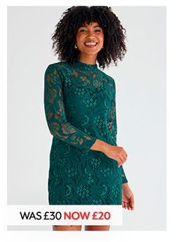 Womens Green Lace Mini Shift Dress