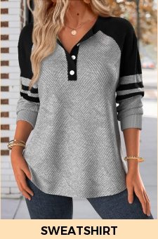 ROTITA Button Light Grey Split Neck Long Sleeve Sweatshirt