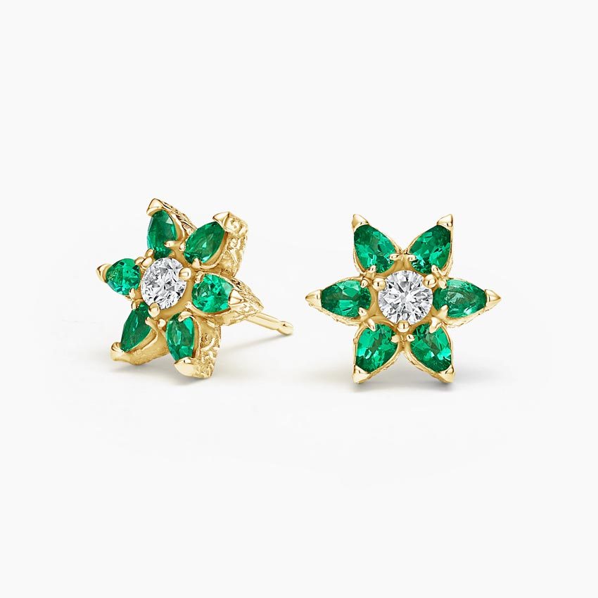 Logan Hollowell Flora Lab Emerald and Lab Diamond Earrings