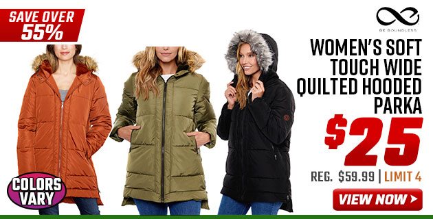 Be Boundless Women's Soft Touch Wide Quilted Hooded Parka