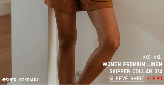 HERO - WOMEN PREMIUM LINEN SKIPPER COLLAR 3/4 SLEEVE SHIRT