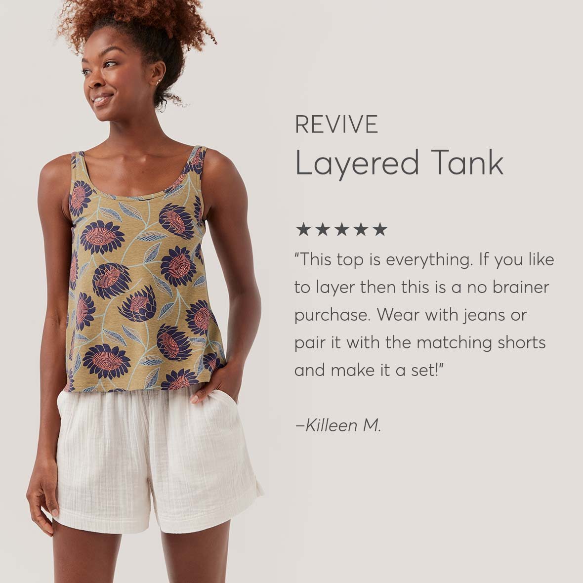 Revive Layered Tank: This top is everything. If you like to layer then this is a no brainer purchase. Wear with jeans or pair it with the matching shorts and make it a set!
