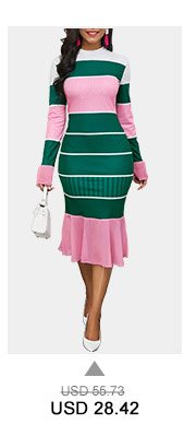 Long Sleeve Color Block Striped Mermaid Dress