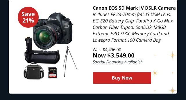 Canon EOS 5D Mark IV DSLR Camera Includes EF 24-70mm f/4L IS USM Lens, BG-E20 Battery Grip and Accessory Kit