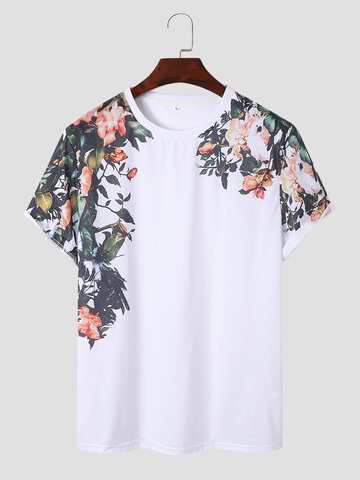 Floral Print Crew Neck Holiday T-Shirts
