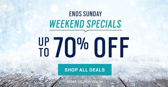 WEEKEND SPECIALS SALE | ENDS SUNDAY | UP TO 70% Off + $99.99 Designer JOE by Joseph Abboud Sport Coats + $199 Suits + 70% Off All Outerwear + $59.99 All Designer Jeans + $249.99 Cashmere Joseph Abboud Sport Coats and More - SHOP NOW