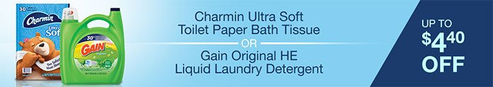 Charmin Ultra Soft Toilet Paper Bath Tissue or Gain Original HE Liquid Laundry Detergent