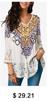 Lace Patchwork Three Quarter Sleeve Blouse