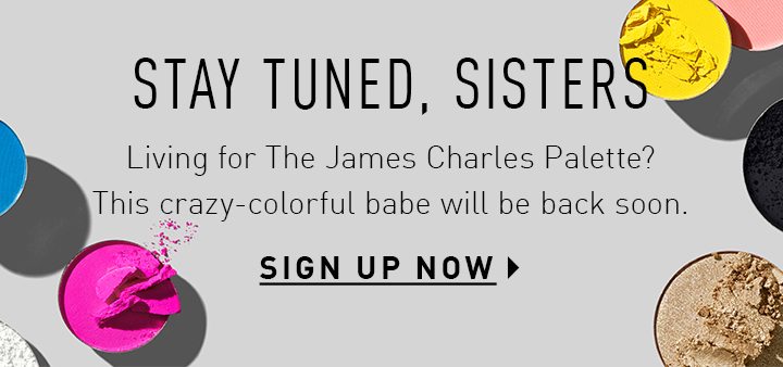 STAY TUNED, SISTERS Living for The James Charles Palette? This babe will be back soon. SIGN UP NOW 