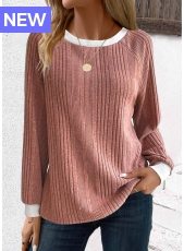 Dusty Pink Patchwork Long Sleeve Round Neck Sweatshirt