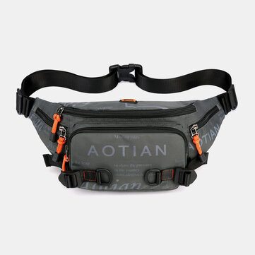 Men Oxforded Cloth Casual Outdoor Waterproof Crossbody Bag Multi-functional Multifunctional Headphone Design Soft Waist Bag