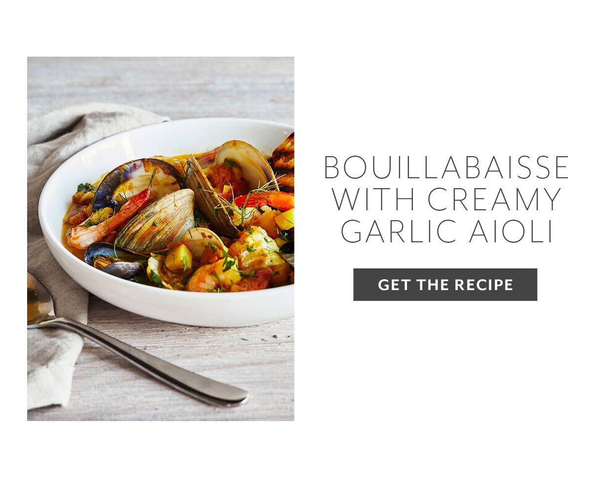 Bouillabaisse (Seafood in Saffron Broth) with Creamy Garlic Aioli