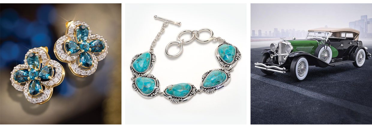 Earring, Turquoise Bracelet and Collectible Car