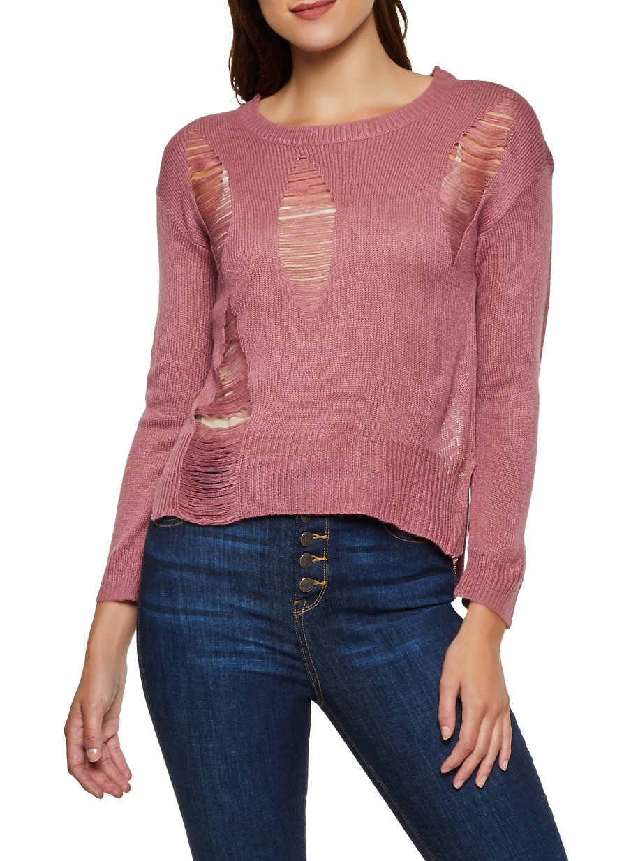 Slashed Long Sleeve Sweater