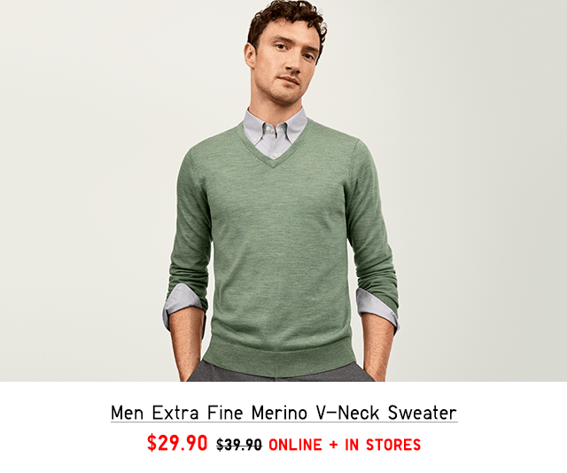 MEN EXTRA FINE MERINO V-NECK SWEATER $29.90