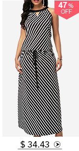 Drawstring Waist Sleeveless Black Maxi Dress