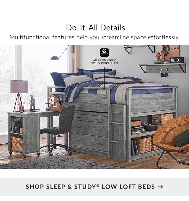 DO-IT-ALL DETAILS - SHOP SLEEP & STUDY LOW LOFT BEDS