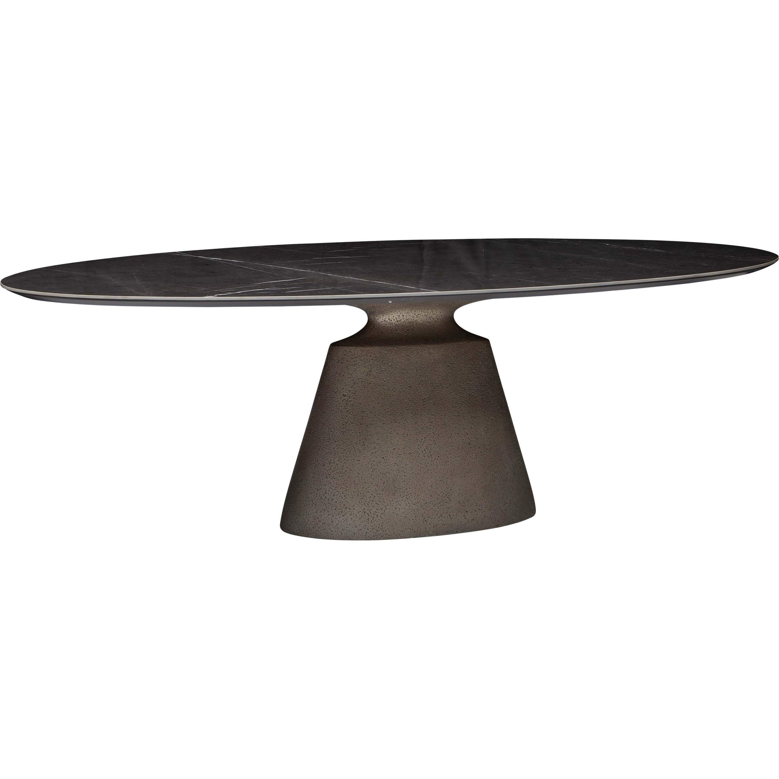Image of Taji Oval Dining Table, Polished Grey/Textured Silver Base