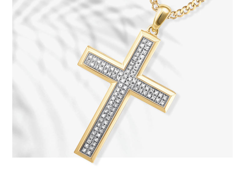 Men's Diamond Cross Necklace 1/4 ct tw Round 10K Yellow Gold