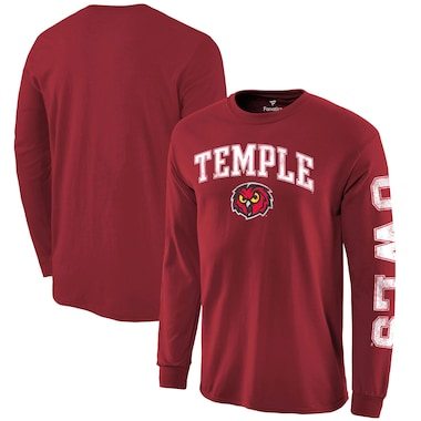 Men's Fanatics Branded Cardinal Temple Owls Distressed Arch Over Logo Long Sleeve Hit T-Shirt
