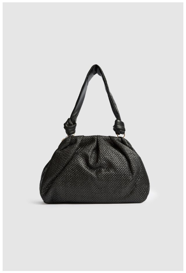 Ellena Black Raffia Shoulder Bag