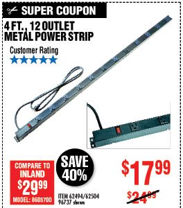 12 Outlet 4 ft. Metal Power Strip
