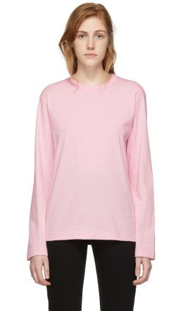Comme des Garçons Shirt - Pink Logo Men's Fit Long Sleeve T-Shirt