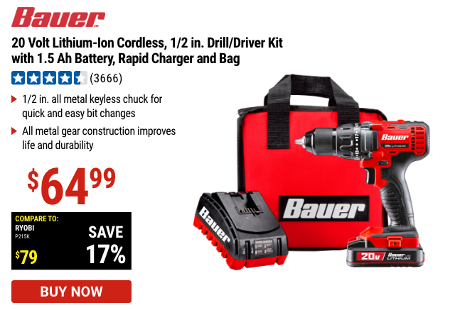 20 Volt Lithium-Ion Cordless 1/2 in. Drill/Driver Kit with 1.5 Ah Battery, Rapid Charger and Bag